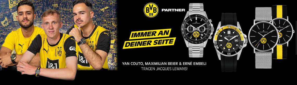Borussia Dortmund Collection – Offizielle Uhren von Jacques Lemans Exklusive Borussia Dortmund Uhrenkollektion – Präzision und Leidenschaft am Handgelenk